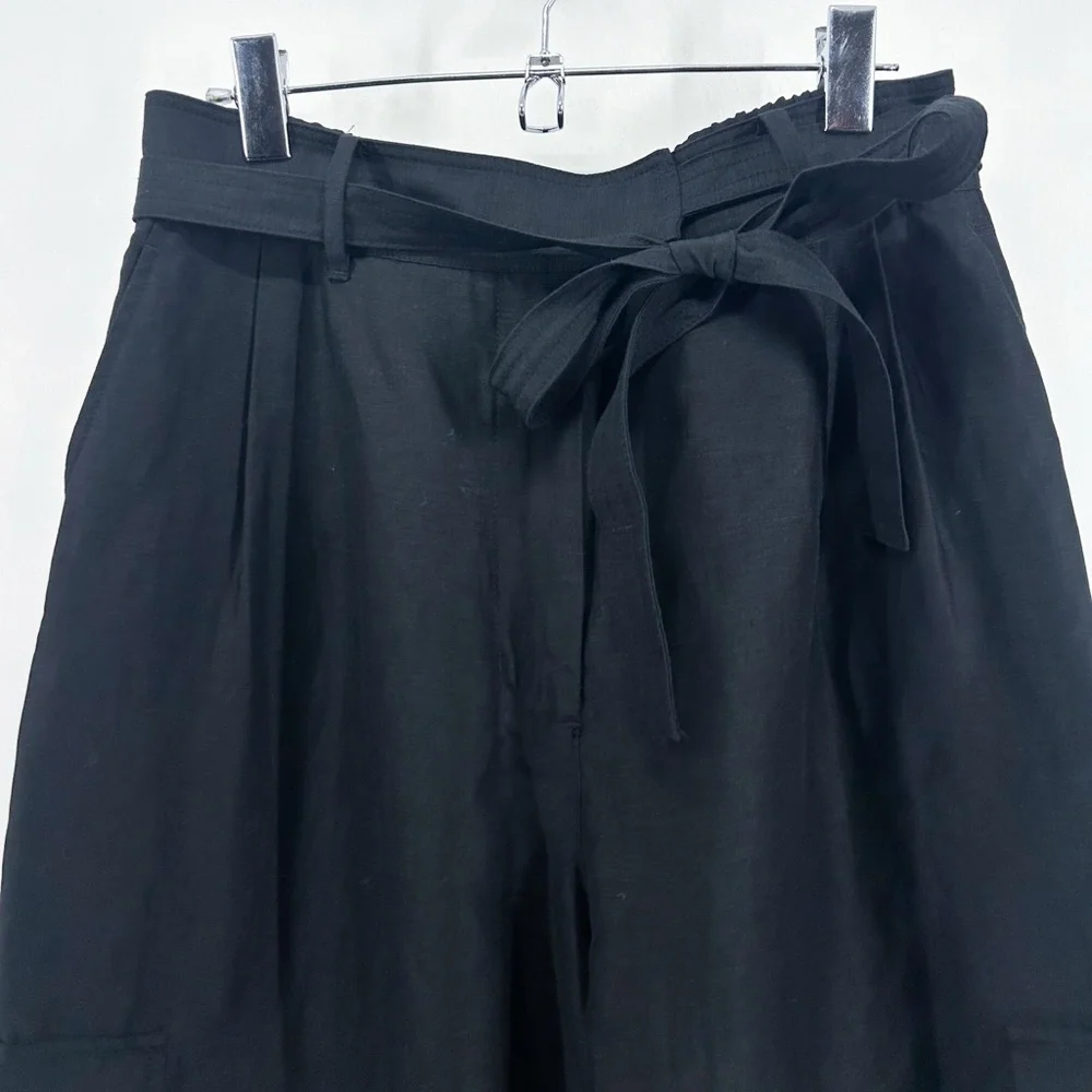Aritzia Wilfred Kafka Black Linen High Rise Wide Leg Cropped Cargo Pants Size 10